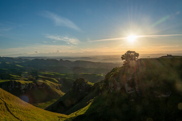 Panorama view from Te Mata Peak at sunset, Hawke’s Bay, New Zealand.