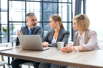 Business meeting - manager discussing work with his colleagues.