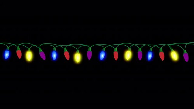 Colorful Christmas lights, multi-colored garland. Seamless loop. ProRes4444 with alpha channel
