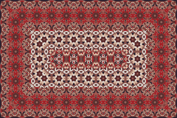 Rich persian red colored carpet ethnic pattern. - 545608882