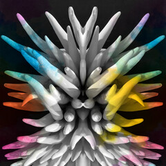 creative and colourful design inspired by many white coloured human fingers on a dark background