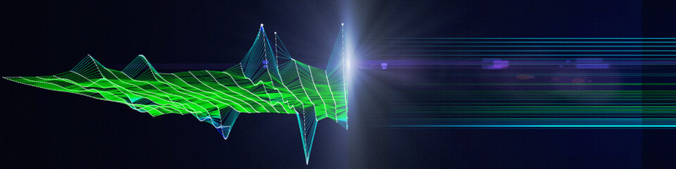 Abstract background polygonal noise grid with color blurred lines shine. Presentation concept of algorithms data grid. Big Data.  Banner for business, science and technology.