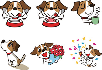 ジャックラッセルテリア犬　セット9　黒線　(いただきます、ごちそうさま、花束、他)