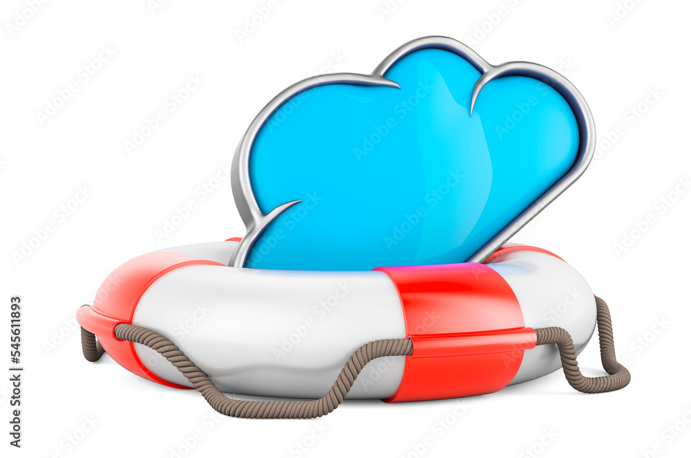 Poster computing cloud with lifebelt, 3d rendering