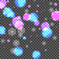 White Snowflake Background Transparent Vector. Flake Sky Card. Bright January. Blue Blur Light. Blizzard Design.