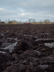 a plowed field on a farm. close-up of arable land. agricultural business. plowed land