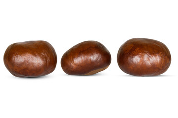 Three chestnuts isolated on a white background.