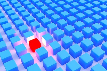 Leader in the form of a red cube business concept 3D illustration