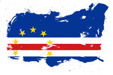Cabo verde flag with painted grunge brush stroke effect on white background