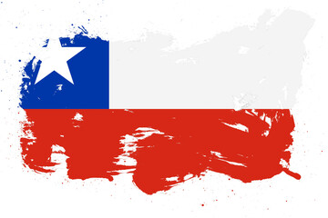 Chile flag with painted grunge brush stroke effect on white background