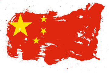 China flag with painted grunge brush stroke effect on white background