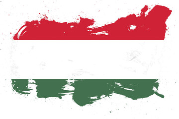 Hungary flag with painted grunge brush stroke effect on white background