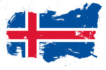 Iceland flag with painted grunge brush stroke effect on white background