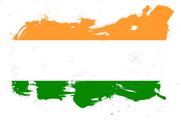 India flag with painted grunge brush stroke effect on white background