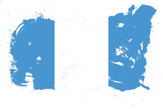 Guatemala flag with painted grunge brush stroke effect on white background