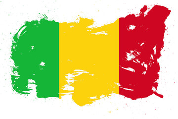 Mali flag with painted grunge brush stroke effect on white background