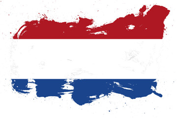 Obraz premium Netherlands flag with painted grunge brush stroke effect on white background
