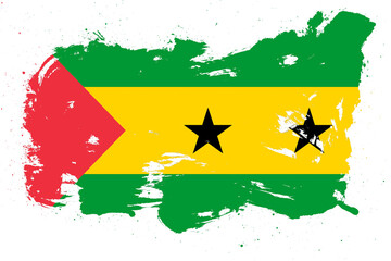Sao tome and principe flag with painted grunge brush stroke effect on white background