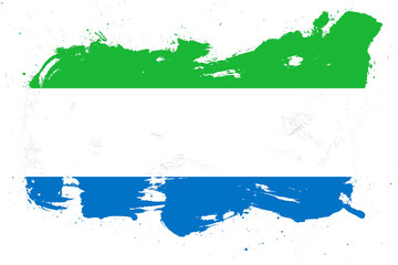 Sierra leone flag with painted grunge brush stroke effect on white background
