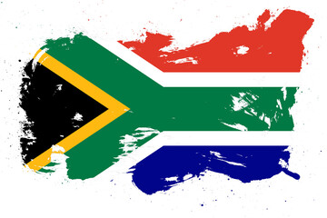 South africa flag with painted grunge brush stroke effect on white background