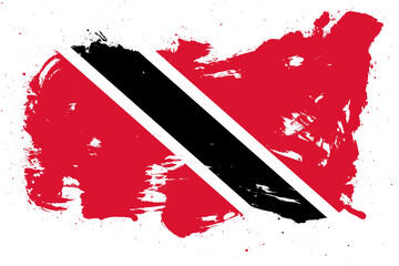 Trinidad and tobago flag with painted grunge brush stroke effect on white background