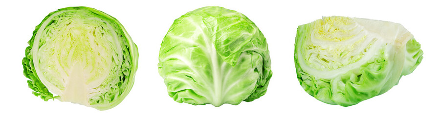 Head of young cabbage, isolated on white background, full depth of field. File contains clipping path.