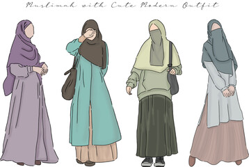 set of muslim woman in hijab fashion style