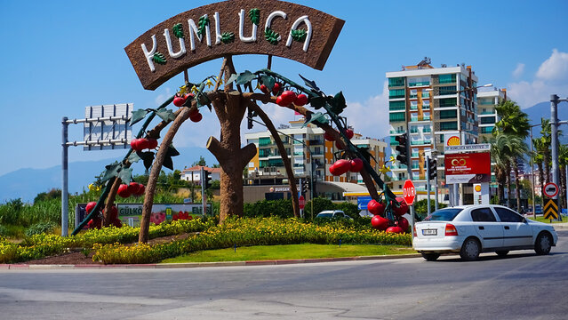Decorative sign at the entrance to the city of Kumluca. Turkey