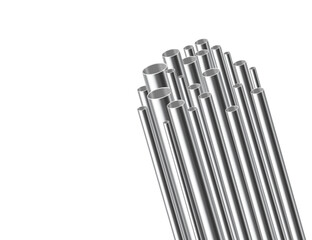 A set of steel and aluminium pipes of various diameters. Realistic vector illustration isolated on transparent background
