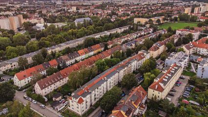 A block of flats in Gdańsk seen from a bird's eye view. Gdansk Wrzeszcz.  