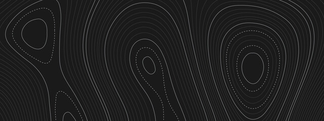 Fototapeta premium The stylized black and white abstract topographic map with lines and circles background. Topography gradient linear background with copy space. Vector illustration.