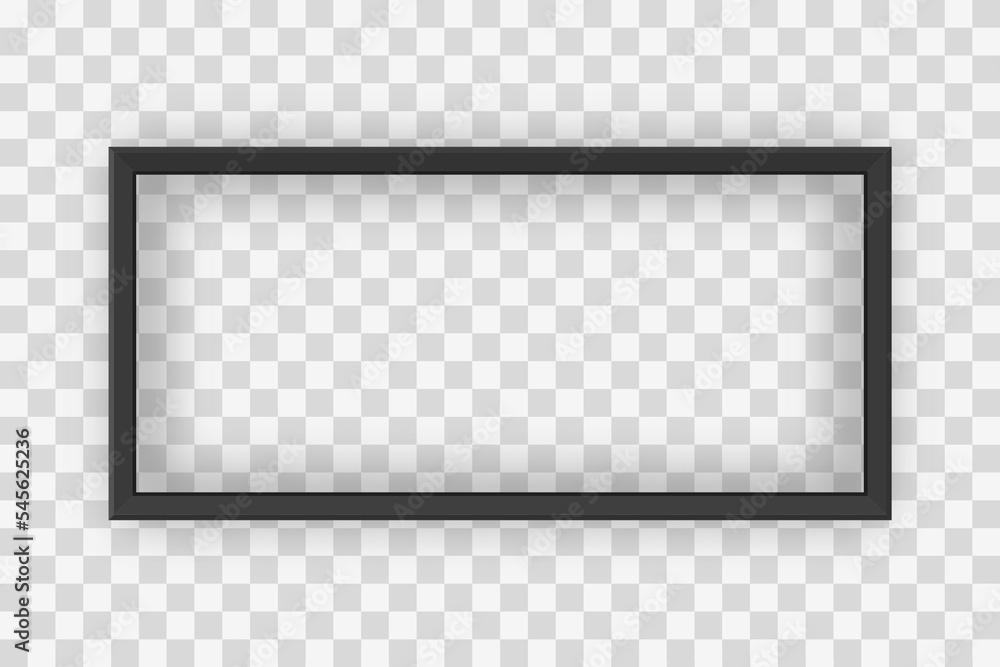 Poster rectangular black photo frame mockup on transparent background realistic vector illustration