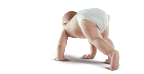Baby, newborn in the diaper. Transparent background. 