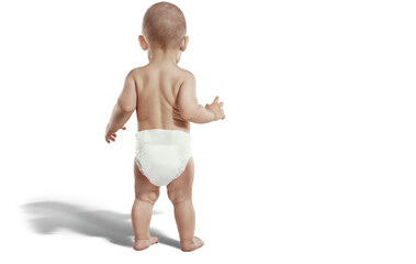 Baby, newborn in the diaper. Transparent background.  - obrazy, fototapety, plakaty