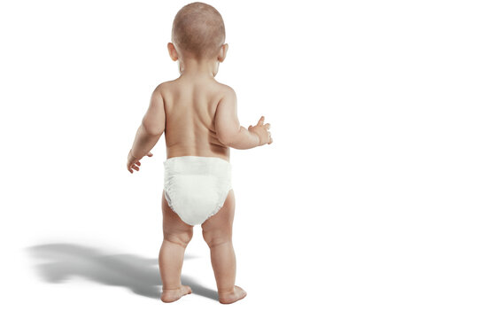 Baby, newborn in the diaper. Transparent background. 