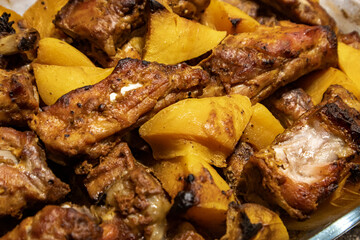 Roasted pumpkin with pork close-up selective focus