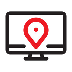 Monitor Location Map Outline icon. Online Map vector illustration.