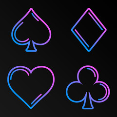 Pink and Blue Gradient Card Suits for Poker and Casino on dark background vector illustration