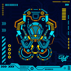 Astronaut explore the galaxy cyberpunk blue design with dark background. Abstract technology vector illustration.