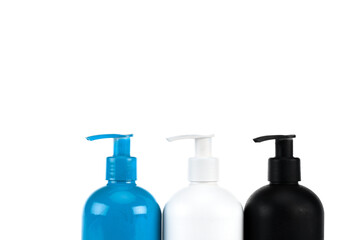 three cosmetic bottles sprays isolated