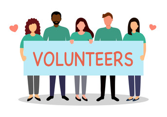 Volunteer people concept vector illustration. Charity social workers in flat design on white background.