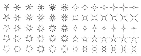 星と輝きのアイコン　バリエーションセット　ラインバージョン - obrazy, fototapety, plakaty