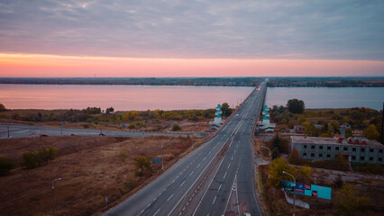 The road to Krym through the Kherson Bridge in Antonovka. A bridge across the Dnieper River connecting the right and left banks