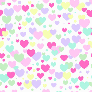 Rainbow hearts seamless background. Cute Valentine vector pattern.
