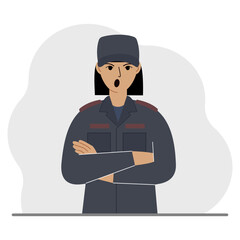 Police woman. Profession policeman, security guard, patrolman in uniform.