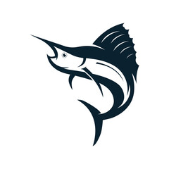 Creative abstract logo design of swordfish or marlin fish silhouette. Marlin jumping on water.