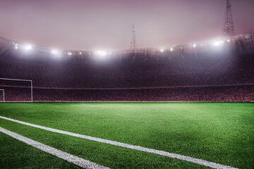 Fototapeta na wymiar soccer field with spotlights football World Cup, Generative AI Illustration