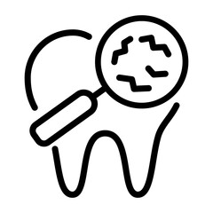 Obraz premium Check teeth at dentist outline icon. Caries tooth under magnifying glass, illustration.