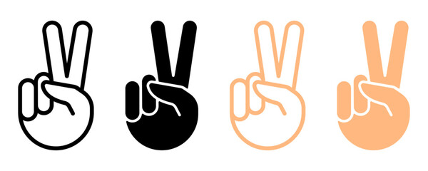 Set of peace signs vector icons. Hand gesture. Symbol victory. Gesture with two finger. Vector 10 Eps.