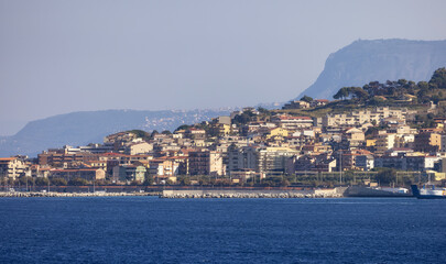 Fototapeta na wymiar City by the Sea. Messina, Villa San Giovanni, Italy. Sunny Morning.